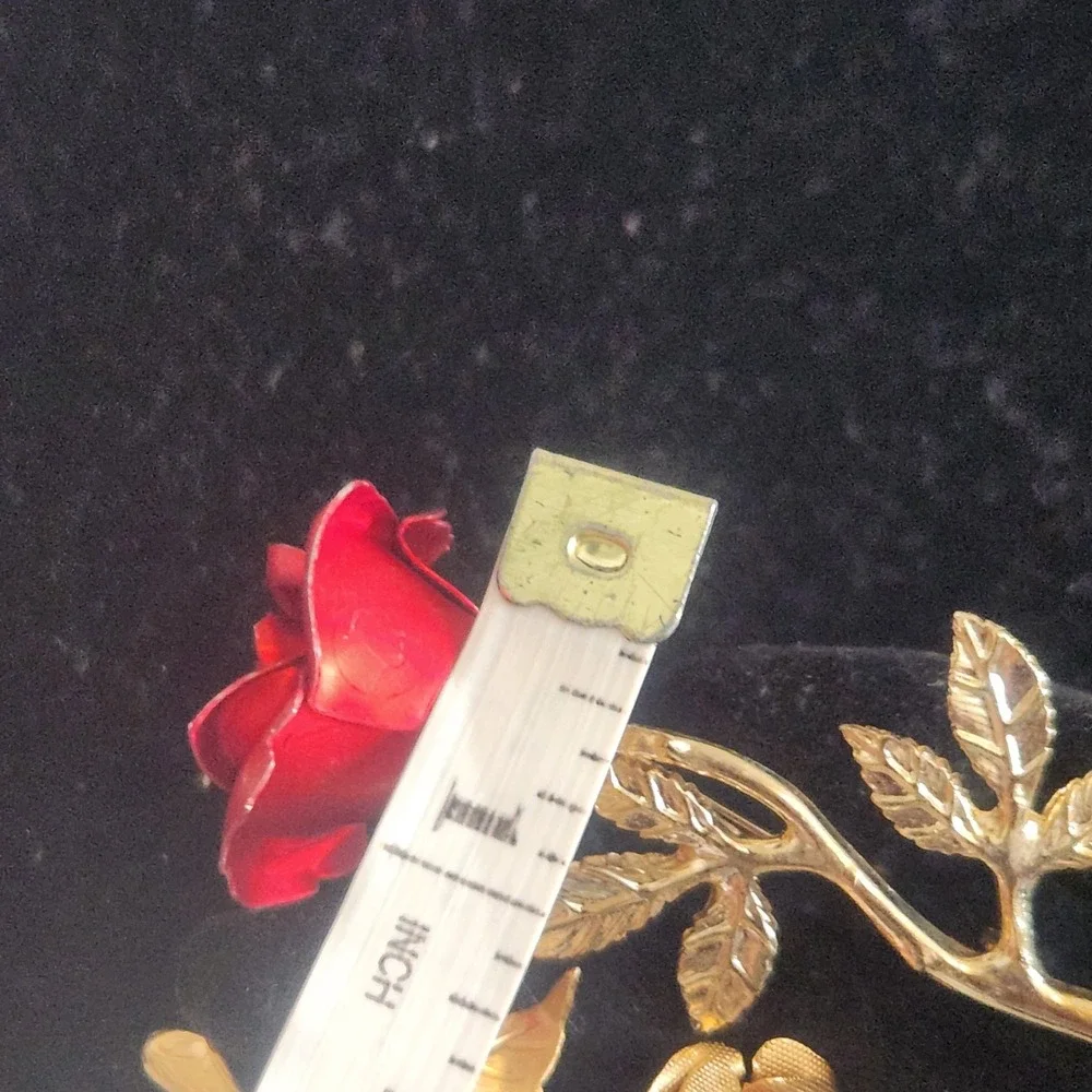 Vintage Rose Brooch lot Red Enamel Gold Tone‎ Faux Pearl Floral Pins 2pc